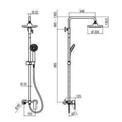 Columna monomando Round DAKAR Black 3 vías 96-136 cm