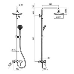 Columna monomando Round OSLO Black 3 vías 96-136 cm