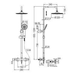 Columna termostática Round Black 83-120 cm