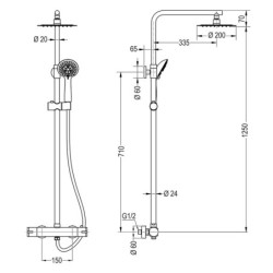 Columna termostática Round Black Oro 83-120 cm