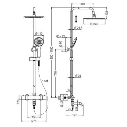 Columna termostática Round con caño 85-115 cm