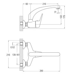 Grifo monomando cocina fregadero pared BATERIA 15 cm